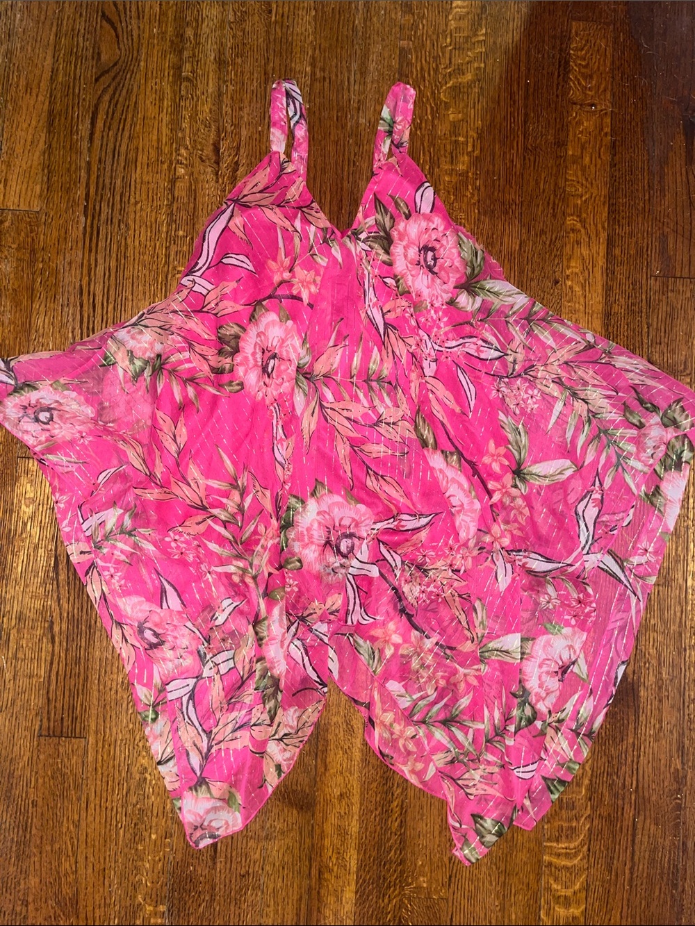 Unique Spectrum | Y2K Hot Pink Floral Handkerchief-Hem Camisole